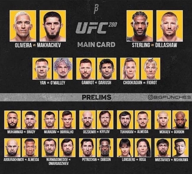 Полный кард участников UFC 280